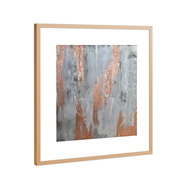 Poster mit Rahmen Kupfer "Kupferne Stille" artboxONE - Abstrakt - Abstrakt,Modern,Elegant,Wohnzimmer,Schlafzimmer,Design,Statement,Grau,Beige,Kupfer