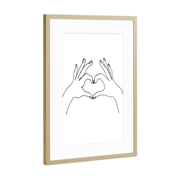 Poster mit Rahmen Gold "Line Art // I love it" artboxONE - Schwarzweiß,Liebe - Minimal,Oneline,Lineart,Liebe,Herz