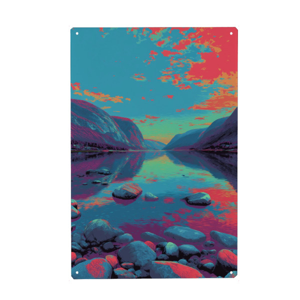 Metall Poster "Neonstille im Fjord" artboxONE - Natur,Abstrakt,Musik