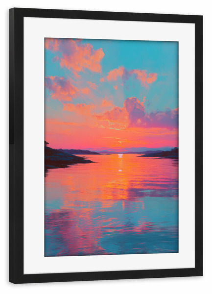 Poster mit Rahmen schwarz "Abendlicht über dem Fjord" artboxONE - Natur,Reise,Abstrakt