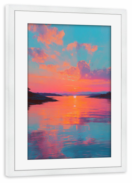 Poster mit Rahmen weiß "Abendlicht über dem Fjord" artboxONE - Natur,Reise,Abstrakt