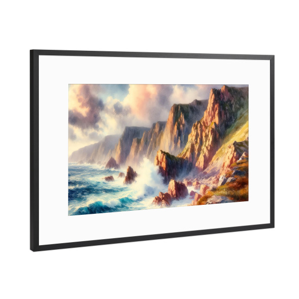 Poster mit Rahmen Schwarz (Metallic) "Dramatische Meeresklippe" artboxONE - Natur,Reise,Abstrakt