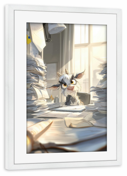 Poster mit Rahmen weiß "The Office Goat" artboxONE - Tiere,Comic,Fiktion,Lustig