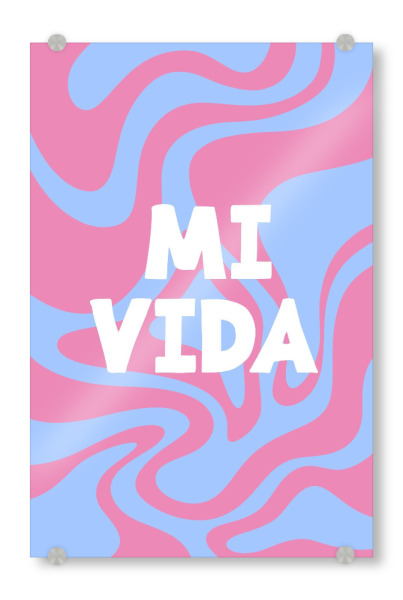 Acrylglasbild "Mein Leben" artboxONE - Typografie - Winkend,Abstrakt,Minimalistisch,Zitierend,Rosa,Lila,Typografie,Romantisch