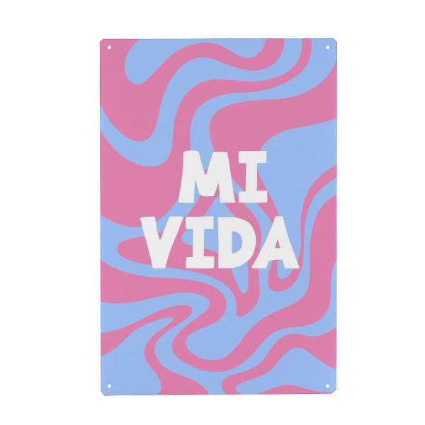 Holzbild "Mein Leben" artboxONE - Typografie - Winkend,Abstrakt,Minimalistisch,Zitierend,Rosa,Lila,Typografie,Romantisch