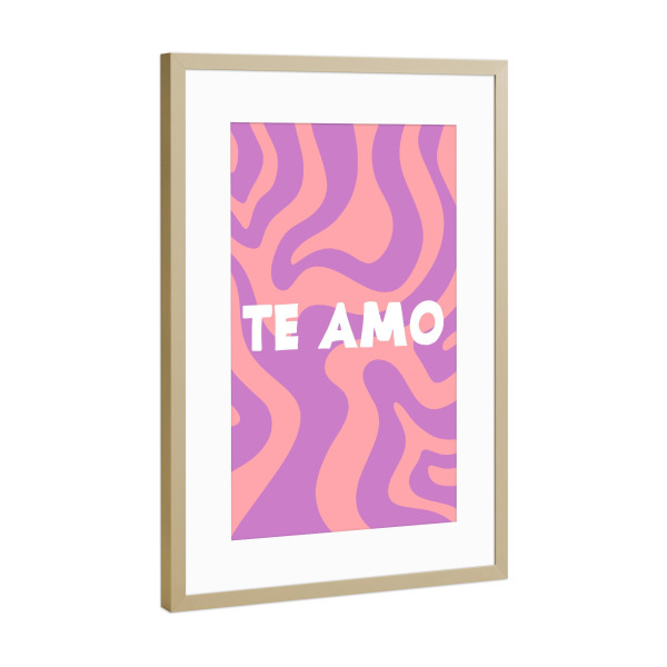 Poster mit Rahmen Gold "Te Amo" artboxONE - Typografie,Abstrakt,Liebe - Abstrakt,Minimalistisch,Modern,Warm,Rosa,Lila,Muster,Romantisch