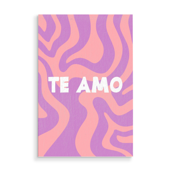 Holzbild "Te Amo" artboxONE - Typografie,Abstrakt,Liebe - Abstrakt,Minimalistisch,Modern,Warm,Rosa,Lila,Muster,Romantisch