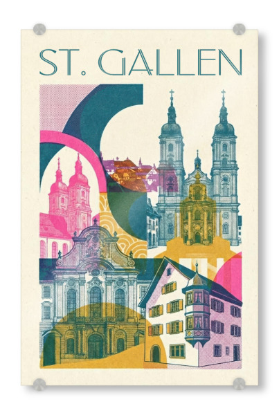 Acrylglasbild "St. Gallen Vintage Art Deco" artboxONE - Architektur,Städte / Weitere