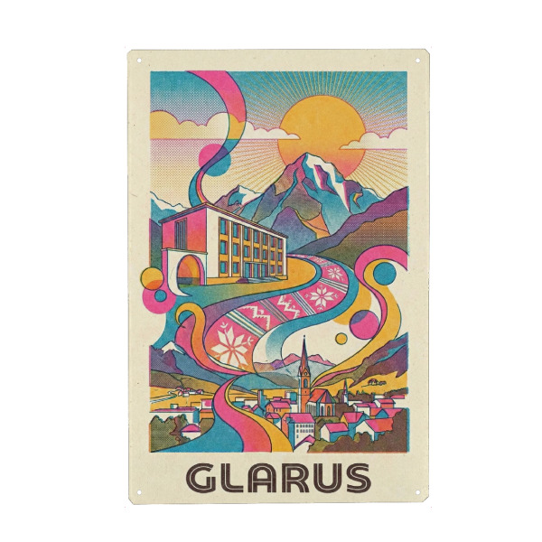 Holzbild "Glarus Vintage Art Deco" artboxONE - Architektur,Städte / Weitere