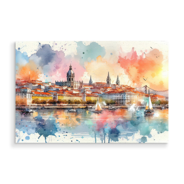 Holzbild "Lissabonner Stadtbild" artboxONE - Reise,Abstrakt,Architektur