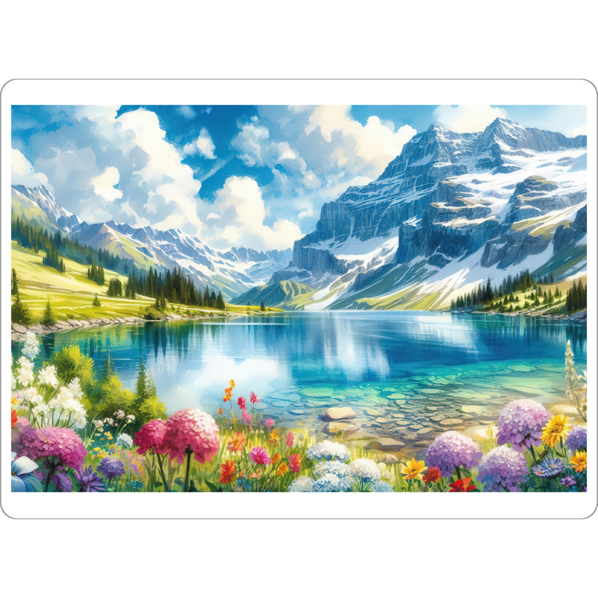 Tischset "Lebendige Bergsee-Szene" artboxONE - Natur,Floral,Abstrakt - Berg,See,Blumen,Natur,Reflexion,Wolken,Himmel,Landschaft - Bild berg
