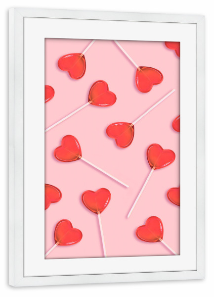 Poster mit Rahmen weiß "Candy Crush Herzen" artboxONE - Essen & Trinken,Liebe - Liebe,Lutscher,Valentinstag,Herz,Freund,Freundin,Süß,Süßigkeiten