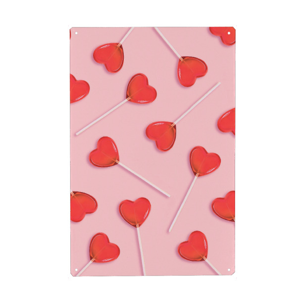 Metall Poster "Candy Crush Herzen" artboxONE - Essen & Trinken,Liebe - Liebe,Lutscher,Valentinstag,Herz,Freund,Freundin,Süß,Süßigkeiten - Blechschild