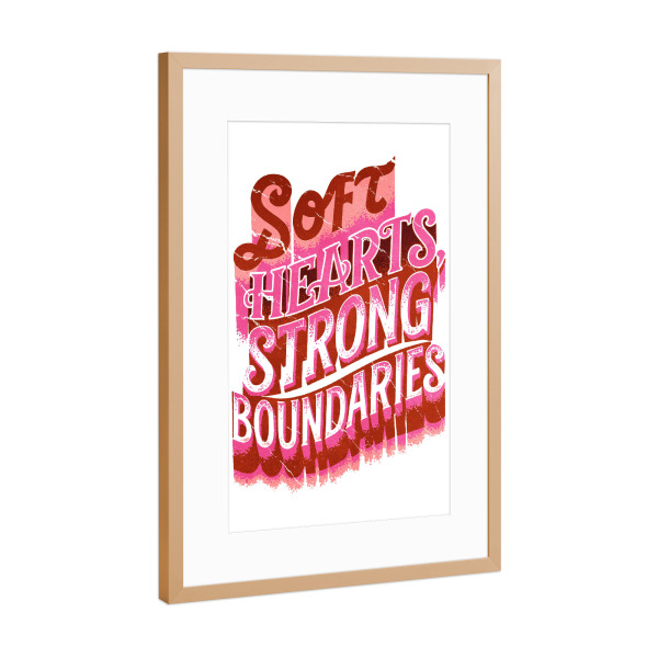 Poster mit Rahmen Kupfer "Weiche Herzen, starke Grenzen" artboxONE - Typografie