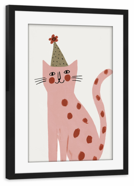 Poster mit Rahmen schwarz "Happy Cat (Pastel)" artboxONE - Für Kinder,Tiere - Katze,Kater,Tiere,Illustration,Lustig,Party,Kinderzimmer