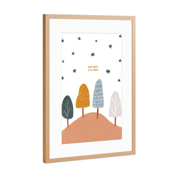 Poster mit Rahmen Kupfer "Night Night Little Forest" artboxONE - Für Kinder - Wald,Nacht,Süss,Spruch,Sprpche,Kinderzimmer,Illustration,Baum,Bäume