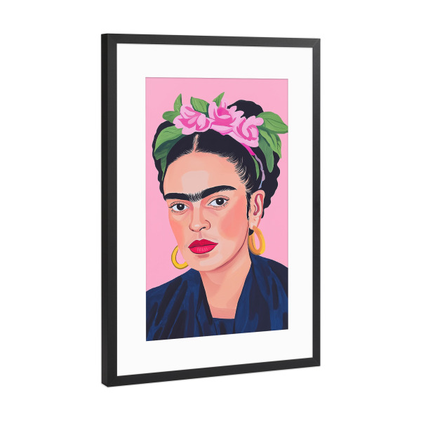 Poster mit Rahmen Schwarz (Metallic) "Pinke Melodie mit Frida" artboxONE - Floral,Menschen,Fiktion