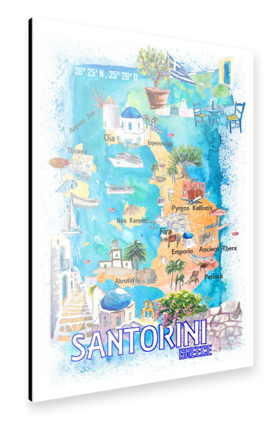 Alu-Dibond "Santorini Kykladen Karte" 30x20 cm artboxONE