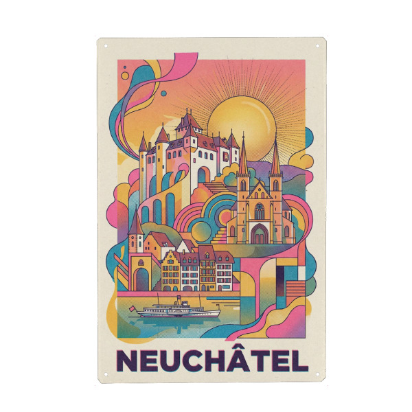 Holzbild "Neuchâtel Vintage Art Deco" artboxONE - Architektur,Städte / Weitere