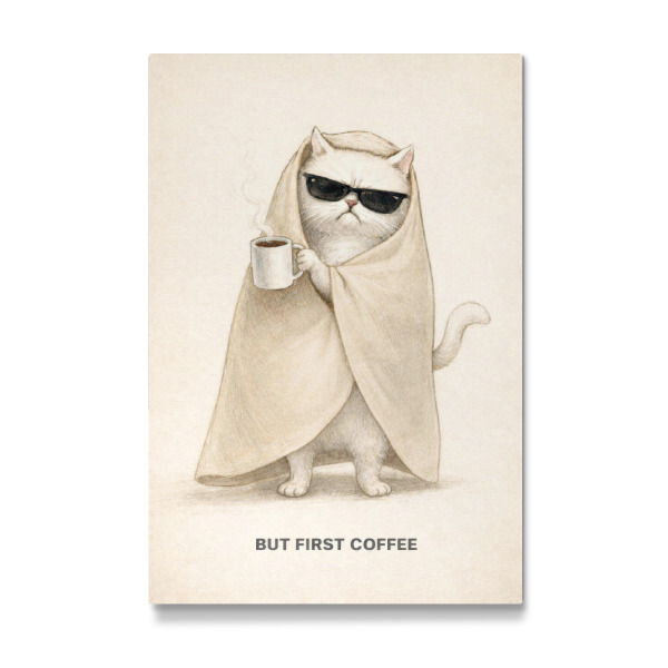 Galerie-Print "But First Coffee – Müde Katze" 30x20 cm artboxONE