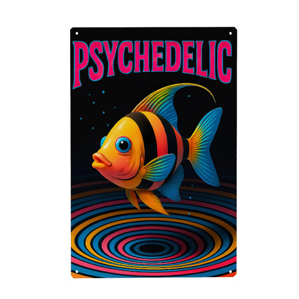 Metall Poster "Buntes psychedelisches Fischdesign" artboxONE - Tiere,Fashion