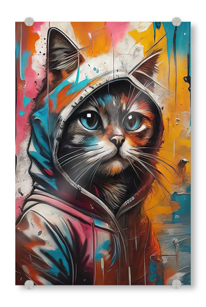 Acrylglasbild "Cat in a Vibrant Hoodie" artboxONE - Tiere,Abstrakt
