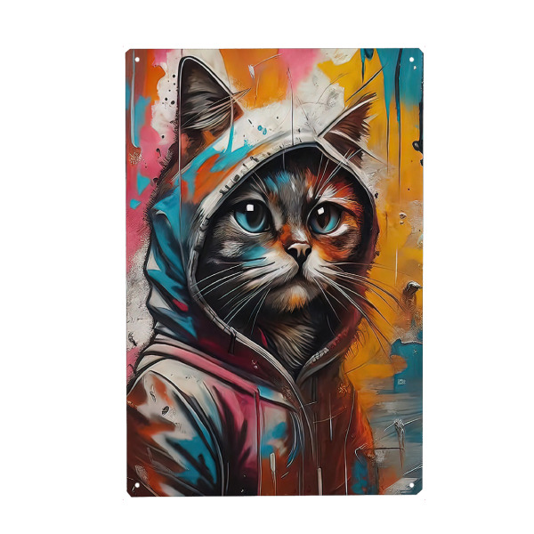 Holzbild "Cat in a Vibrant Hoodie" artboxONE - Tiere,Abstrakt