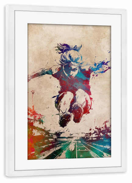 Poster mit Rahmen weiß "Weitsprung Sportart A" artboxONE - Sport / Sommerspiele,Sport / Motivation - Weitsprung,Sportler,Sport