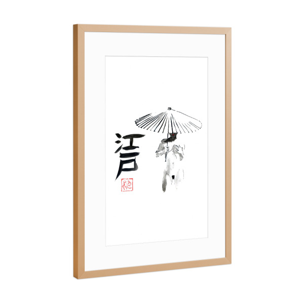 Poster mit Rahmen Kupfer "Edo Kanji nackt" artboxONE - Reise / Asien - Geisha,Sumie,Regenschirm,Japan,Nackt