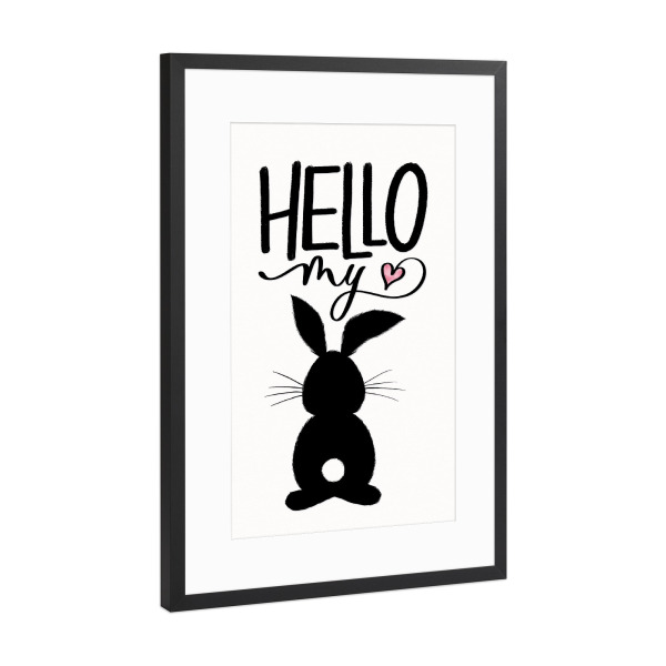 Poster mit Rahmen Schwarz (Metallic) "Hello My Honey Bunny" artboxONE - Typografie,Tiere,Liebe