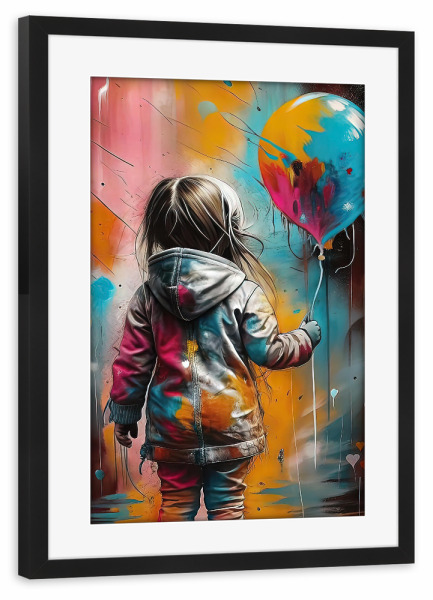Poster mit Rahmen schwarz "Kind mit leuchtendem Ballon" artboxONE - Für Kinder,Abstrakt,Fashion