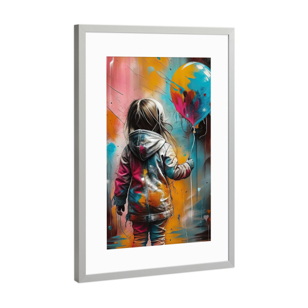 Poster mit Rahmen Silber "Kind mit leuchtendem Ballon" artboxONE - Für Kinder,Abstrakt,Fashion