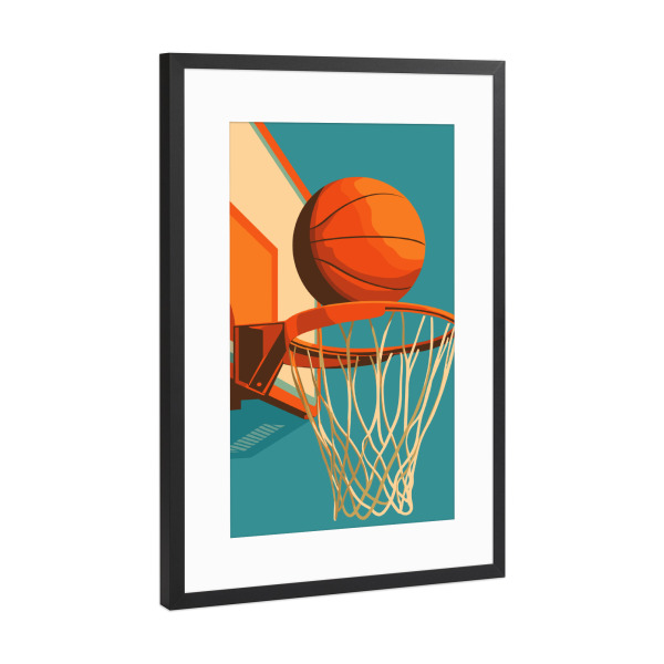 Poster mit Rahmen Schwarz (Metallic) "Retro Basketball Hoop Illustration" artboxONE - Sport