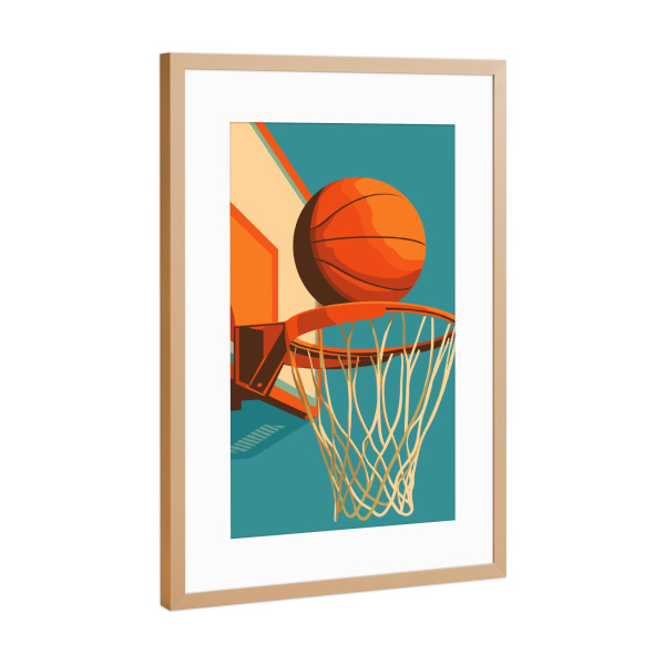 Poster mit Rahmen Kupfer "Retro Basketball Hoop Illustration" artboxONE - Sport