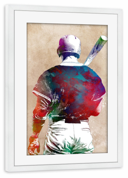 Poster mit Rahmen weiß "Baseballspieler Sportkunst" artboxONE - Sport,Sport / Motivation - Baseball,Baseballspieler,Spiel,Sport