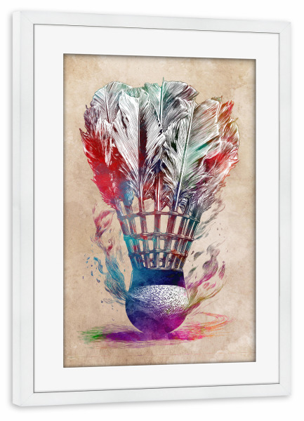 Poster mit Rahmen weiß "Badminton Sportkunst B" artboxONE - Sport,Sport / Sommerspiele - Badminton,Spiel,Sport