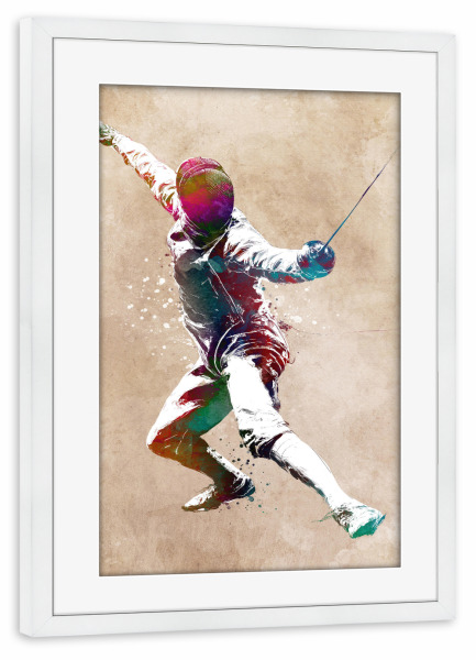 Poster mit Rahmen weiß "Fechtsportkunst I" artboxONE - Sport,Sport / Sommerspiele - Fechten,Fechter,Spiel,Sport