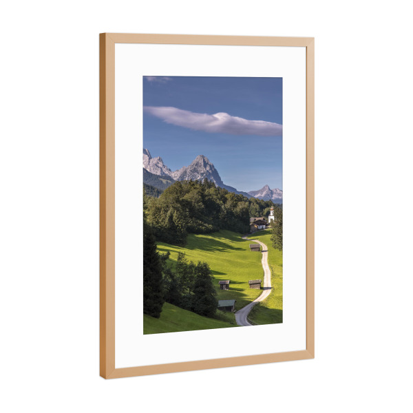 Poster mit Rahmen Kupfer "Bergdorf Wamberg mit Zugspitzblick" artboxONE - Natur,Reise,Reise / Länder