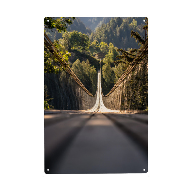 Holzbild "Hängebrücke im Wallis" artboxONE - Natur,Reise,Architektur,Reise / Länder - Hänegrbücke,Goms,Wallis,Schweiz,Architektur,Alpen