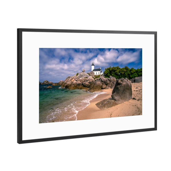 Poster mit Rahmen Schwarz (Metallic) "Pontusval Leuchtturm Bretagne" artboxONE - Natur,Reise,Architektur,Reise / Länder