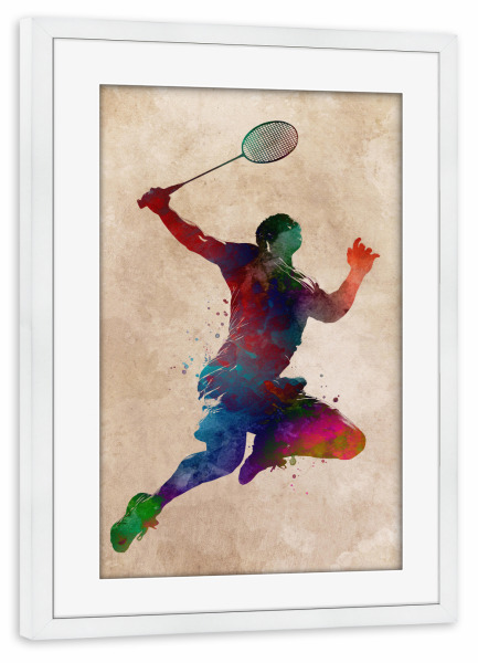 Poster mit Rahmen weiß "Badminton Sportkunst A" artboxONE - Sport,Sport / Sommerspiele - Badminton,Sport,Spiel,Spieler