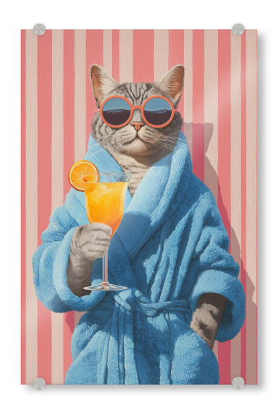Acrylglasbild "Katze im Urlaubsmodus" artboxONE - Tiere,Reise / Strand und Meer,Lustig
