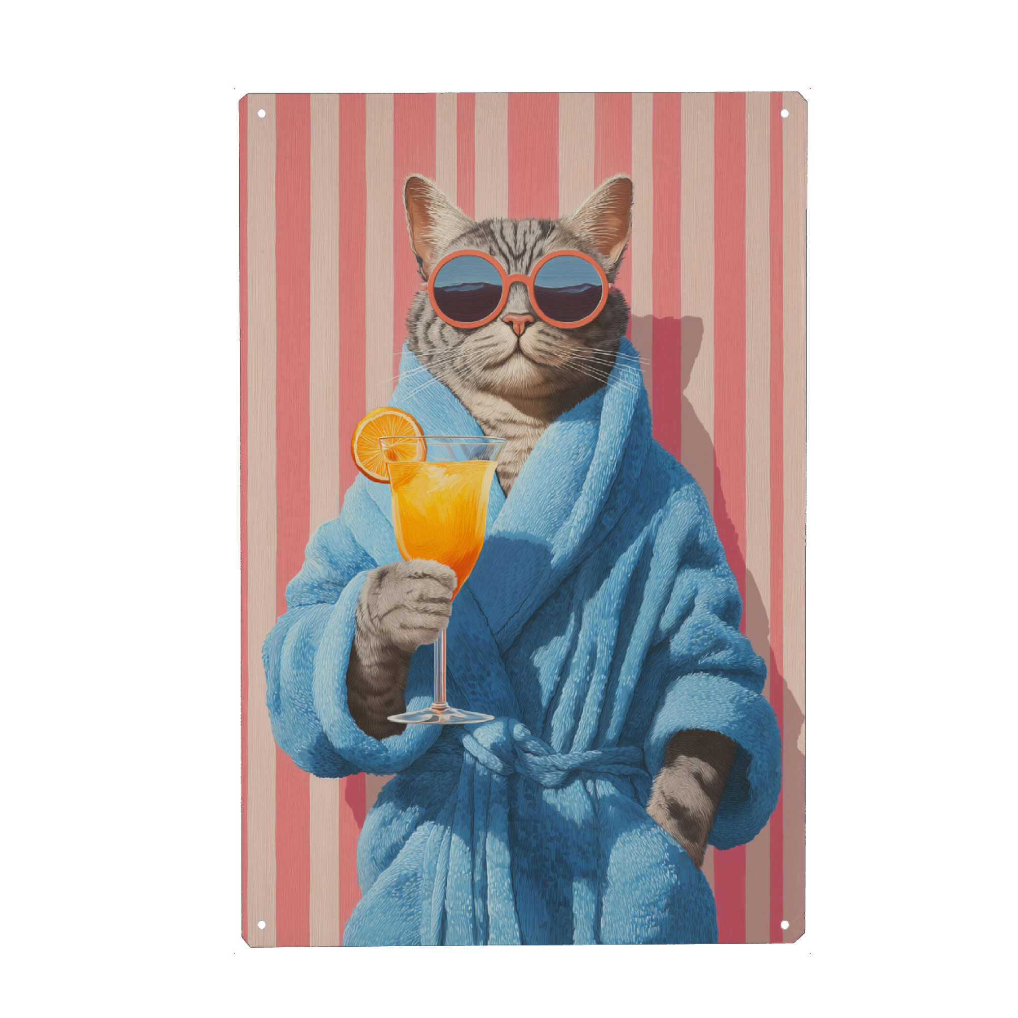 Metall Poster "Katze im Urlaubsmodus" artboxONE - Tiere,Reise / Strand und Meer,Lustig