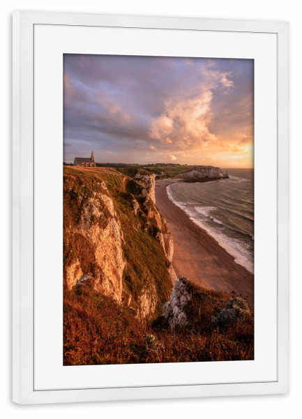 Poster mit Rahmen weiß "Sonnenuntergang Normandie" artboxONE - Reise,Reise / Strand und Meer,Reise / Länder