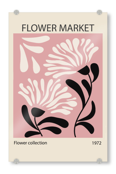 Acrylglasbild "Vintage-Blumenmarkt" artboxONE - Floral,Abstrakt - Floral,Retro,Abstrakt,Rosa,Schwarz,Weiß,Natur,Blume,Botanik