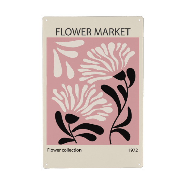 Holzbild "Vintage-Blumenmarkt" artboxONE - Floral,Abstrakt - Floral,Retro,Abstrakt,Rosa,Schwarz,Weiß,Natur,Blume,Botanik