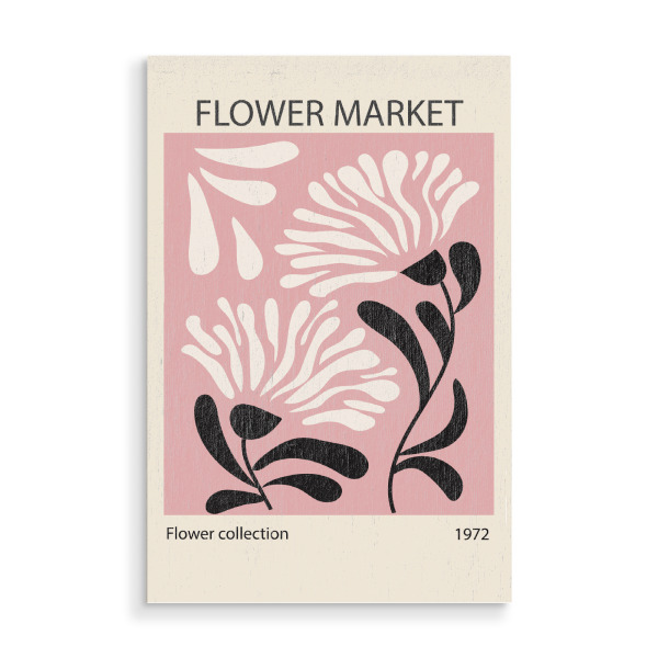 Holzbild "Vintage-Blumenmarkt" artboxONE - Floral,Abstrakt - Floral,Retro,Abstrakt,Rosa,Schwarz,Weiß,Natur,Blume,Botanik