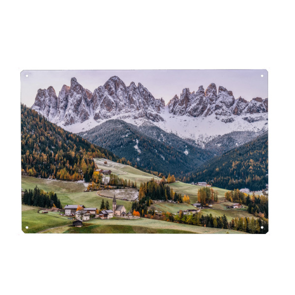 Metall Poster "Schneebedeckte Geislerspitzen" artboxONE - Natur,Reise