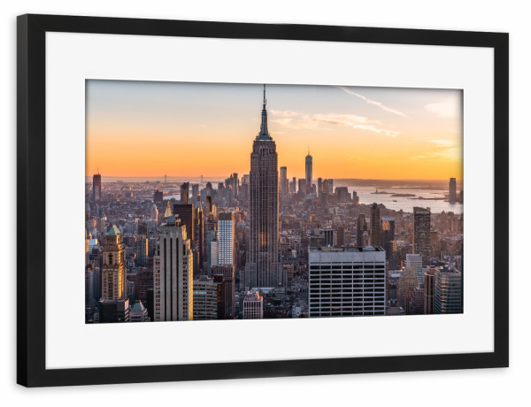 Poster mit Rahmen schwarz "New York City Sonnenuntergang" artboxONE - Städte,Städte / New York,Architektur,Reise / Länder