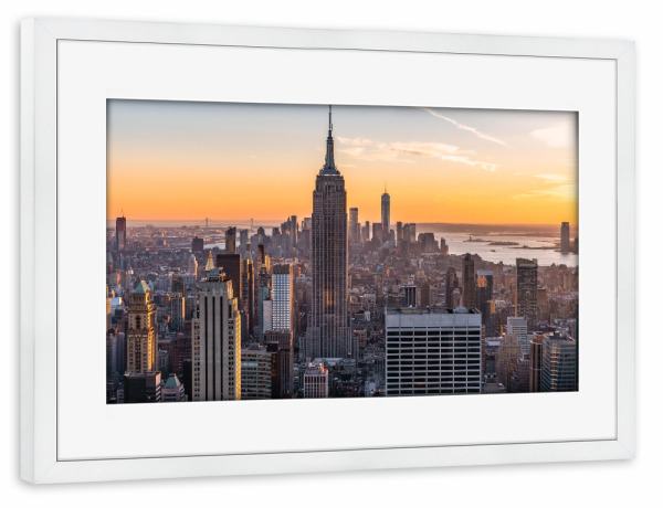 Poster mit Rahmen weiß "New York City Sonnenuntergang" artboxONE - Städte,Städte / New York,Architektur,Reise / Länder